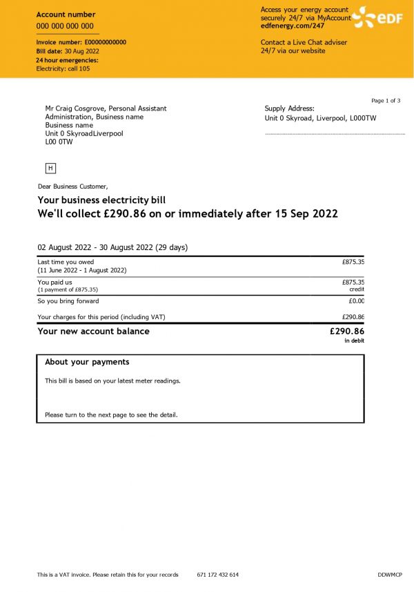 New 2023 eDF Energy Bill Template - MbcVirtual