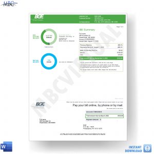 Baltimore Gas and Electric Company- BGE Utility Bill Template