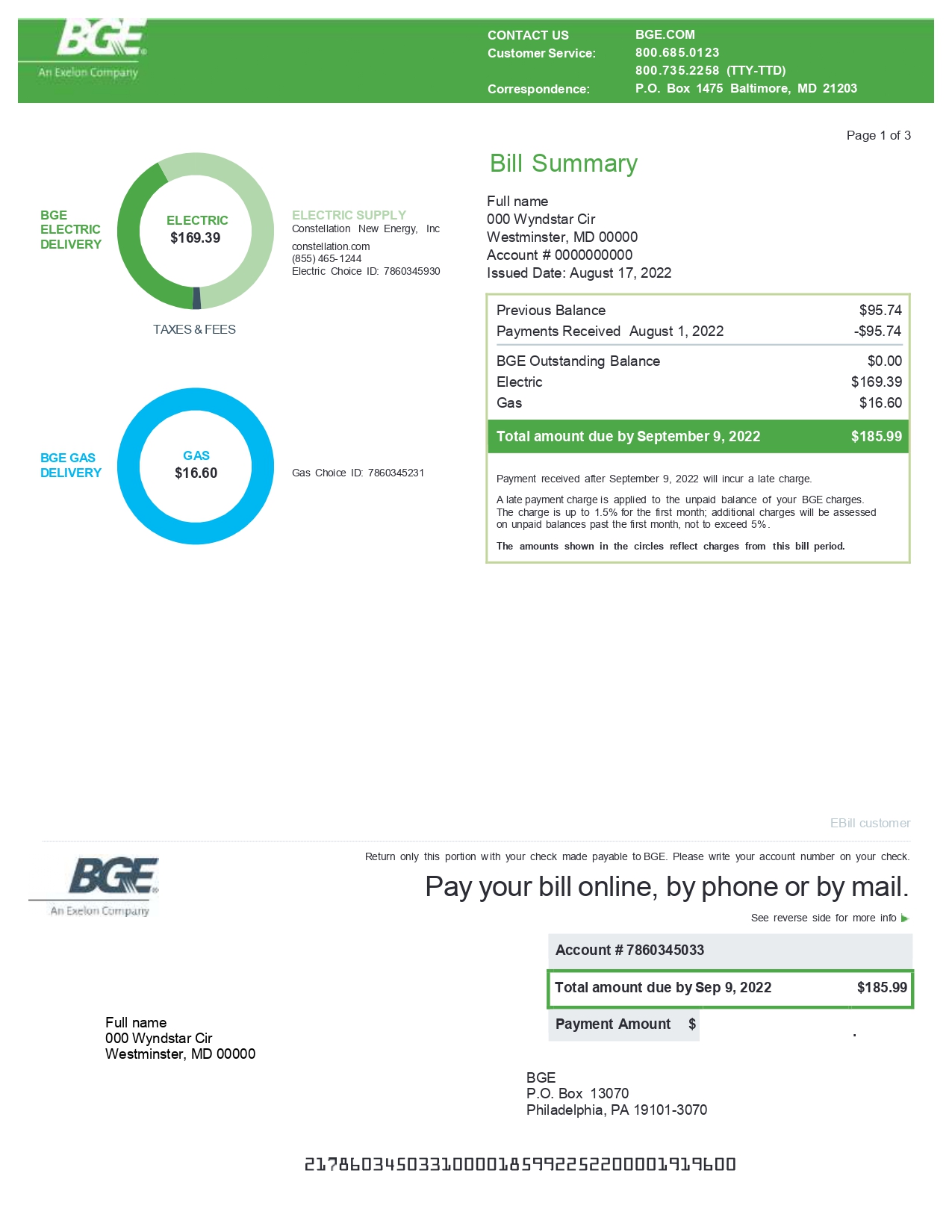 Baltimore Gas and Electric Company- BGE Utility Bill Template