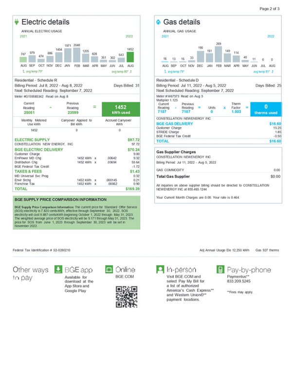 Baltimore Gas And Electric Company- BGE Utility Bill Template - MbcVirtual