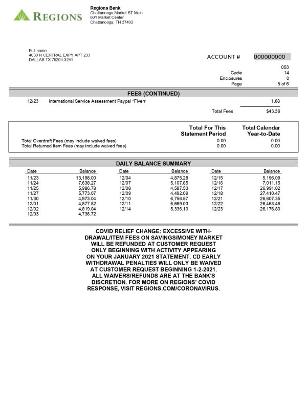 fake regions bank statement template free