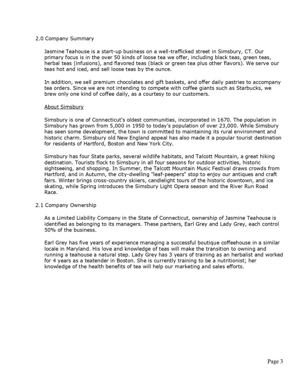 tea room business plan template