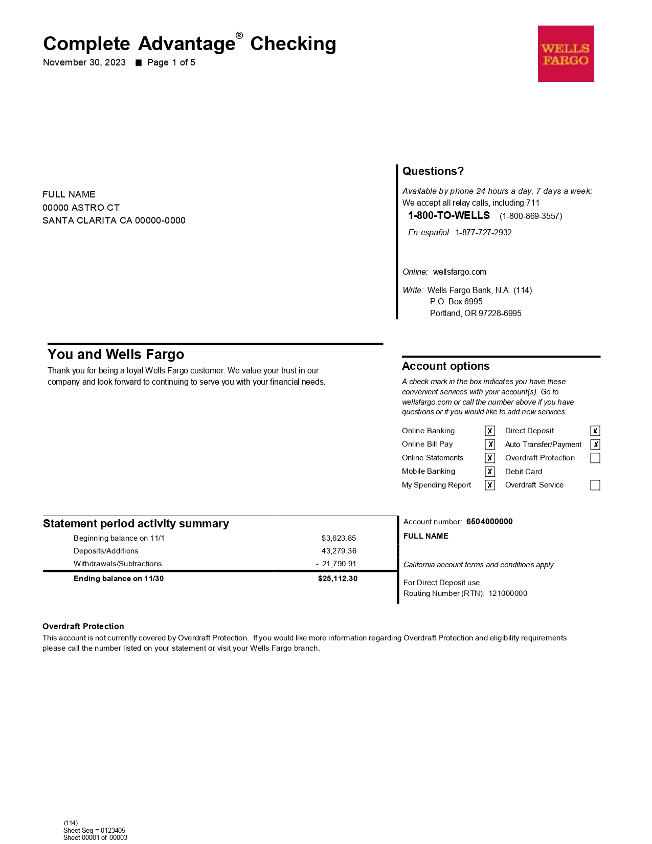 New 2023 Wells Fargo Bank Statement Template Complete Advantage