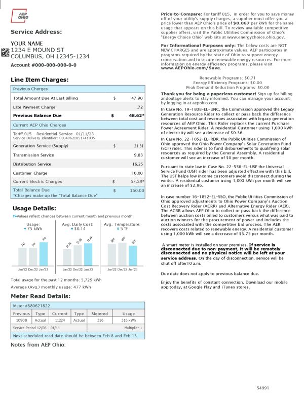 New 2023 AEP Ohio Bill Template - MbcVirtual