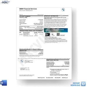 BMW Financial Services Account Statement Template