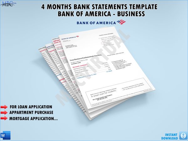 4 Months Bank Of America Statements - Business Fundamentals Checking 