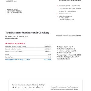 6 Months Bank of America Statements – Business Fundamentals Checking