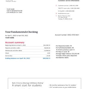 5 Months Bank of America Statements – Personal Fundamental Checking