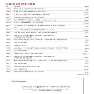 6 Months Bank of America Statements – Personal Fundamental Checking