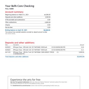Bank Of America Statement Template – Core Checking