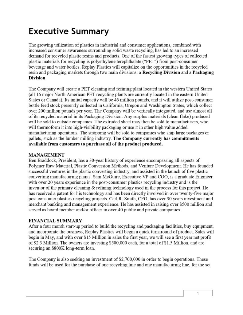 Pro Plastics Recycling Business Plan Template MbcVirtual