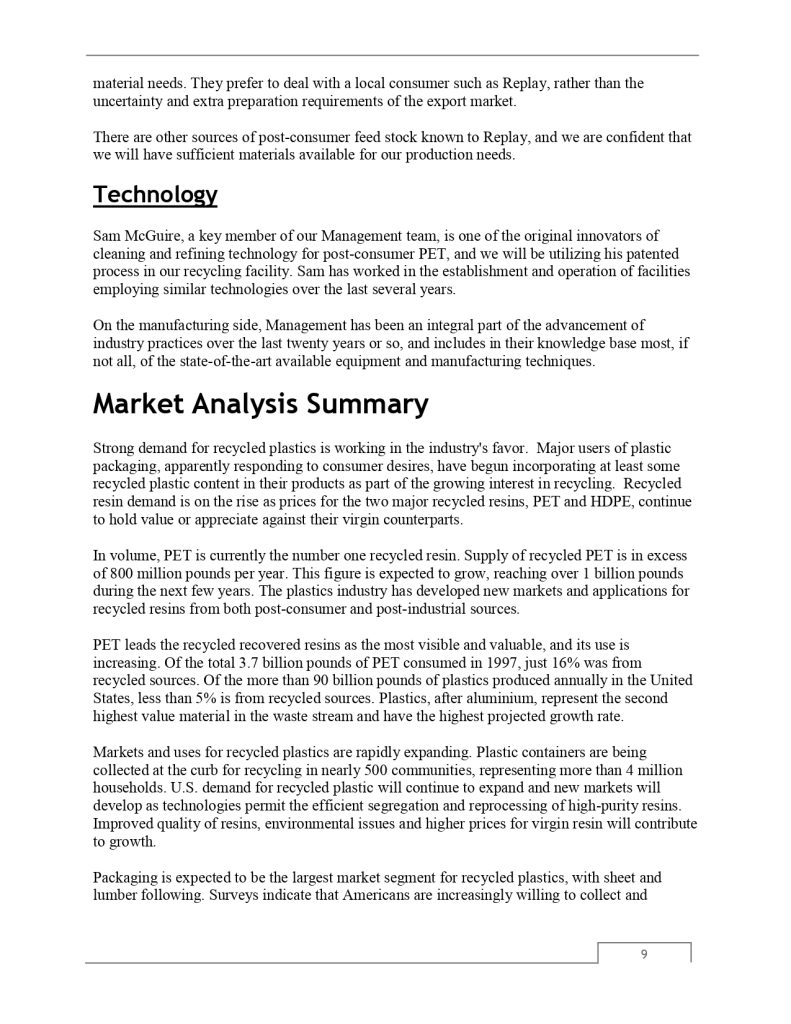 plastic recycling business plan template