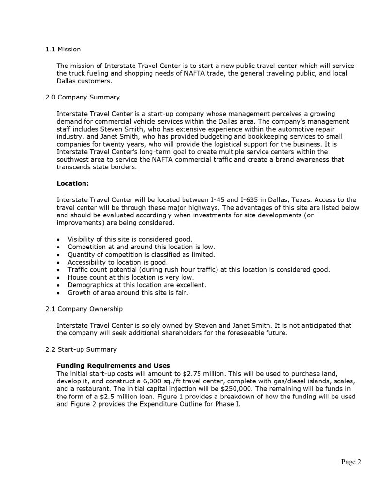 Pro Truck Stop Business Plan Template MbcVirtual