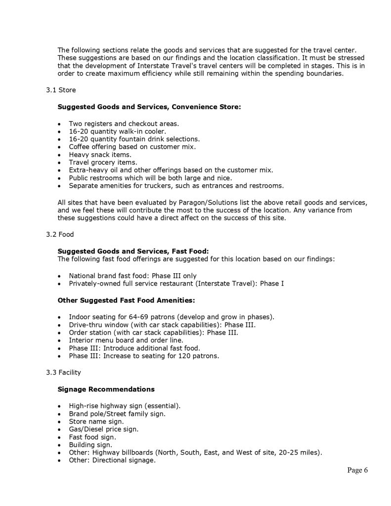 truck stop business plan sample