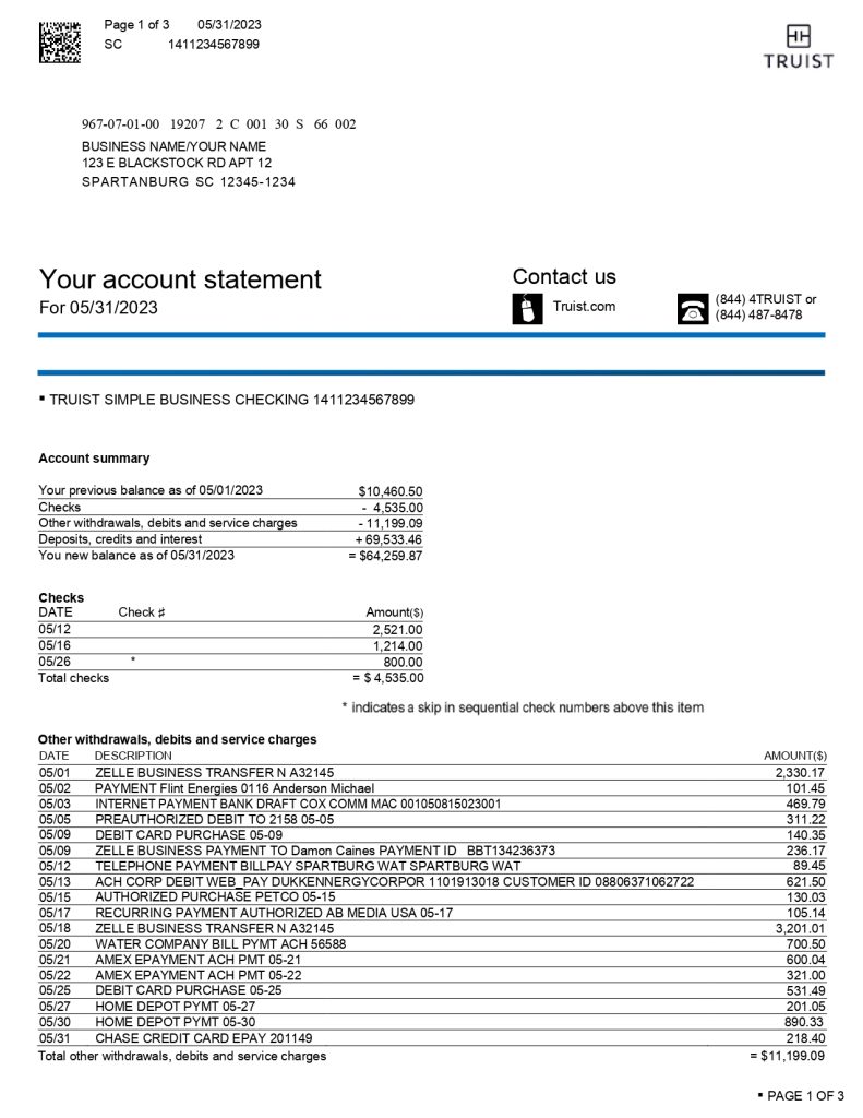 3 Months Truist Bank Statements MbcVirtual