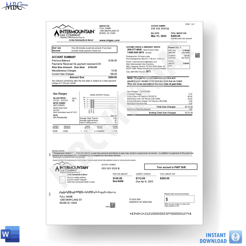 New 2023 Intermountain Gas Company Bill Template MbcVirtual