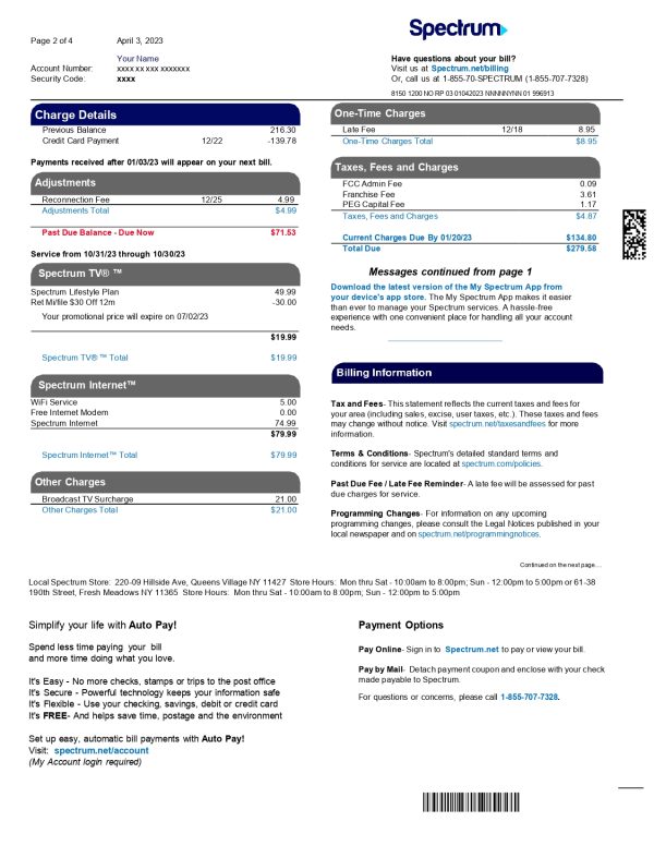 New 2023 Spectrum Bill Template MbcVirtual