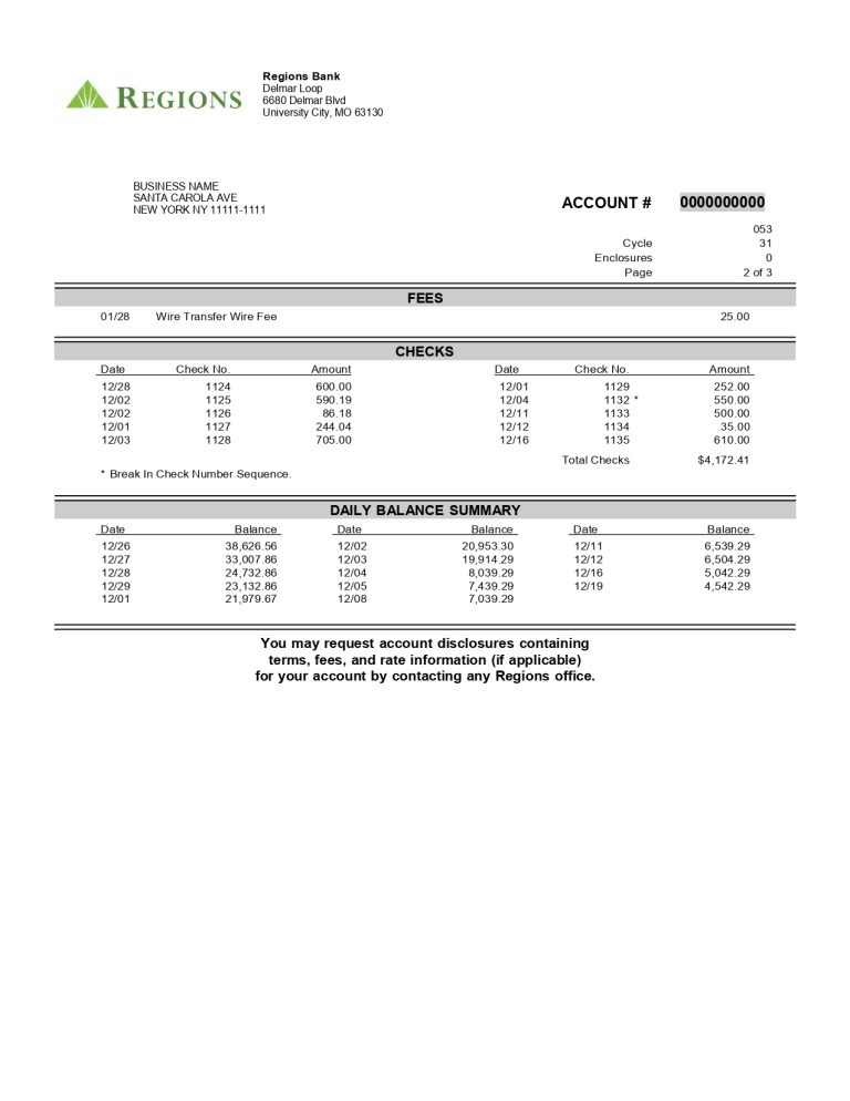 New 2023 Regions Bank Statement Template Lifegreen Business Simple