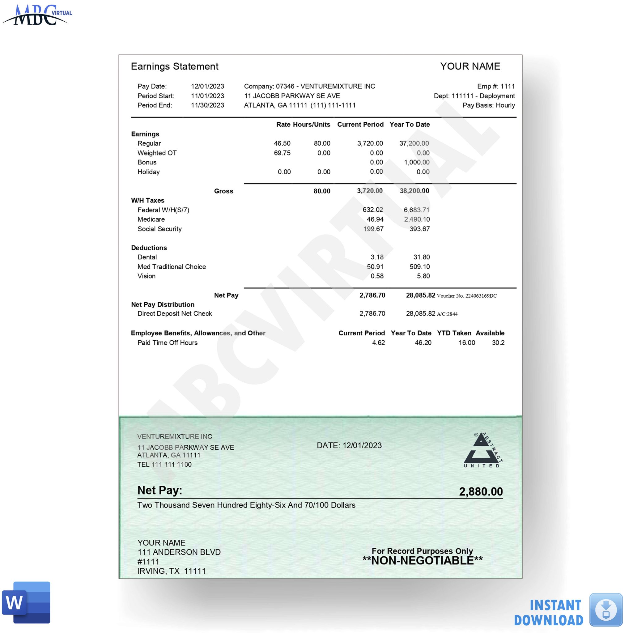 Paystub Earning Statement Template - MbcVirtual