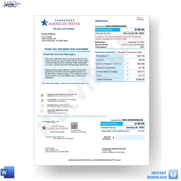 New 2023 Tennessee American Water Bill Template MbcVirtual