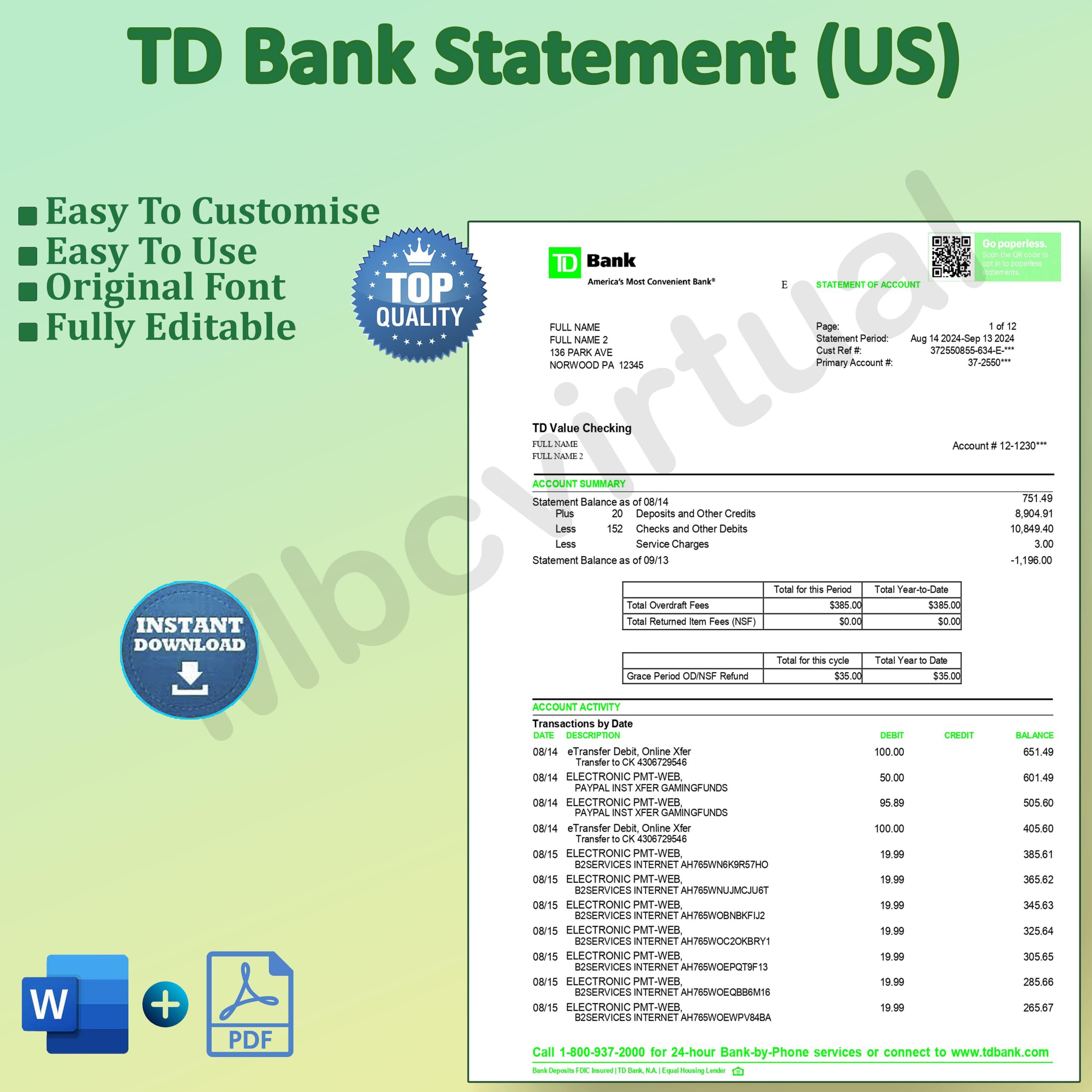 TD Bank Statement (US)