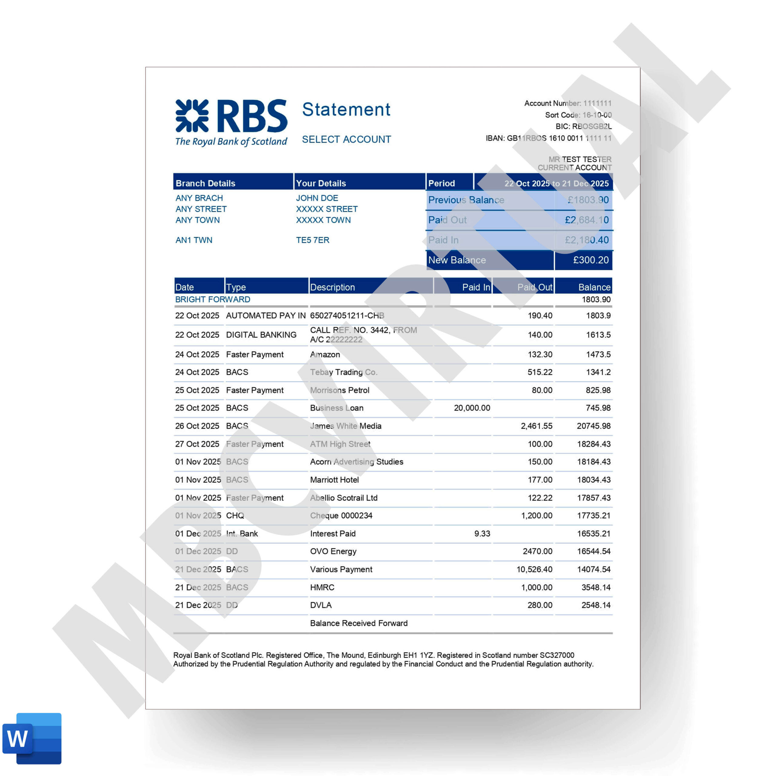 RBS Bank Statement - MbcVirtual