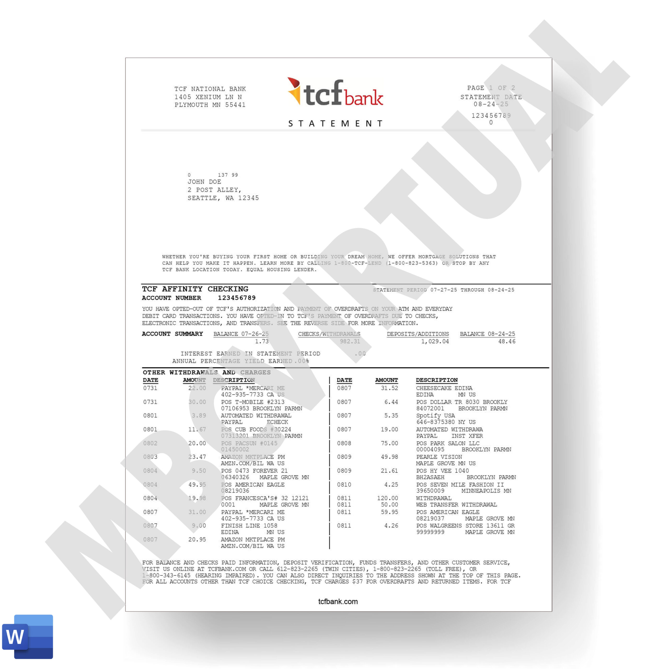 TCF Bank Statement - MbcVirtual